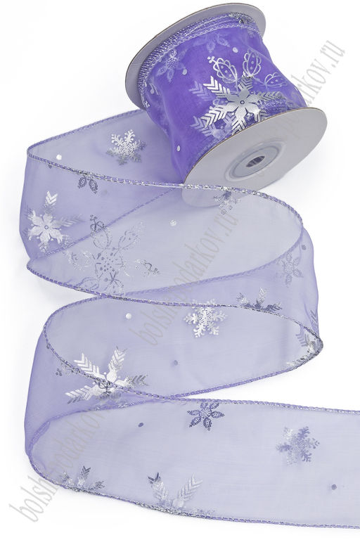 Лента органза с декоративным швом "Снежинки" 6 см*10 ярд (SF-7333) фиолетовый №1045
