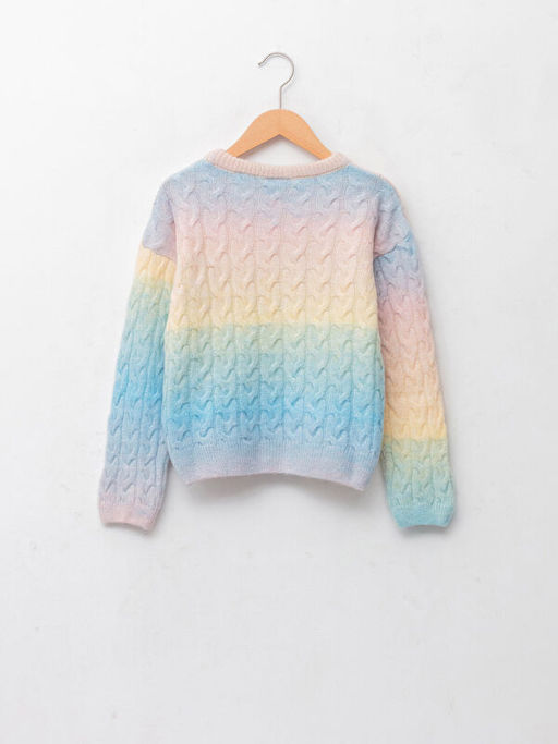 Bisiklet Yaka Sa? ?rg?s? Desenli Uzun Kollu K?z ?ocuk Triko Kazak - Waikiki фото 2