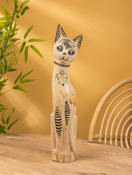Сувенир «Кошка», белая, 60×12×6 см, дерево, МИКС
