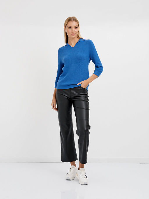 пуловер женский в синем цвете с отложным воротником и с рукавом 3/4 - Glenfield фото 2