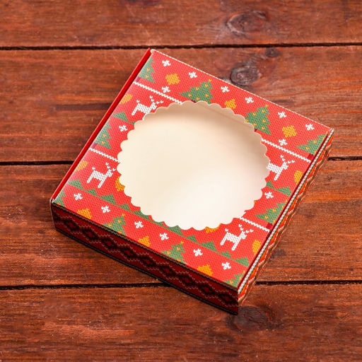 Подарочная коробка сборная с окном Новогодний орнамент, 11,5 х 11,5 х 3 см - UPAK LAND фото 4