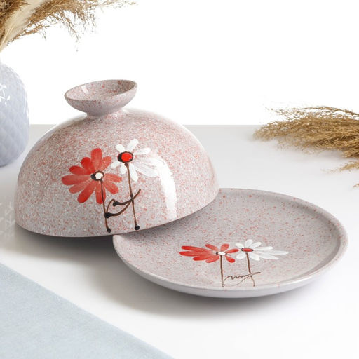 Блинница Псковский гончар «Ромашка двойная», 15×24 см, керамика, серая