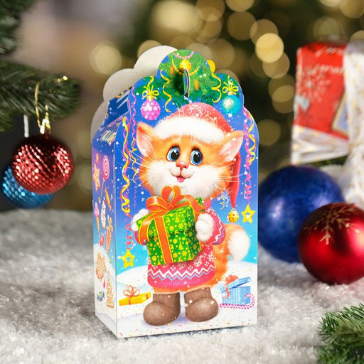 Цена за 10 шт. Подарочная новогодняя коробка "Заяц - Кот", неон, 12×7×23 см