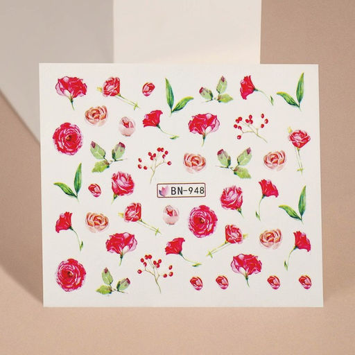 Цена за 6 шт. Слайдер - дизайн для ногтей Розовый вальс, фасовка 6 шт, цвет розовый/зелёный