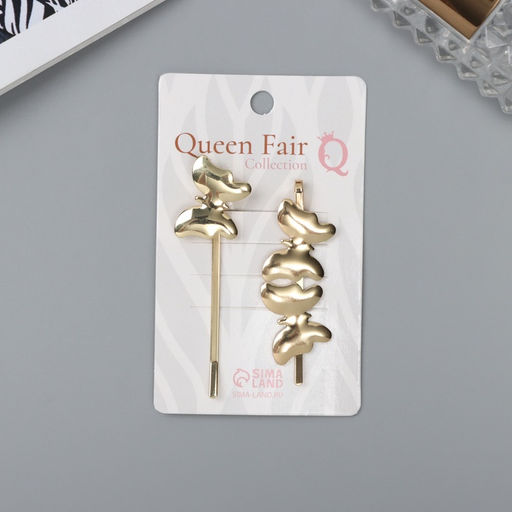 Невидимки для волос «Бенте», набор 2 шт., бабочка, 6 см, золото