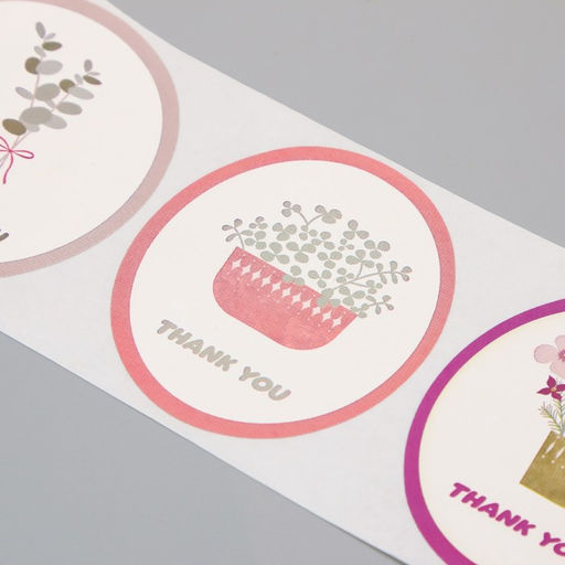 Наклейка бумага Благодарность. Цветы в вазе, d=2.5 см, 120 шт. в рулоне, 5.7?5.7?6 см