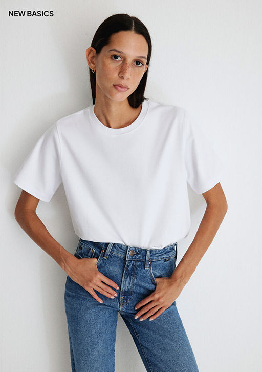 Bisiklet Yaka Beyaz Basic Crop Tisort