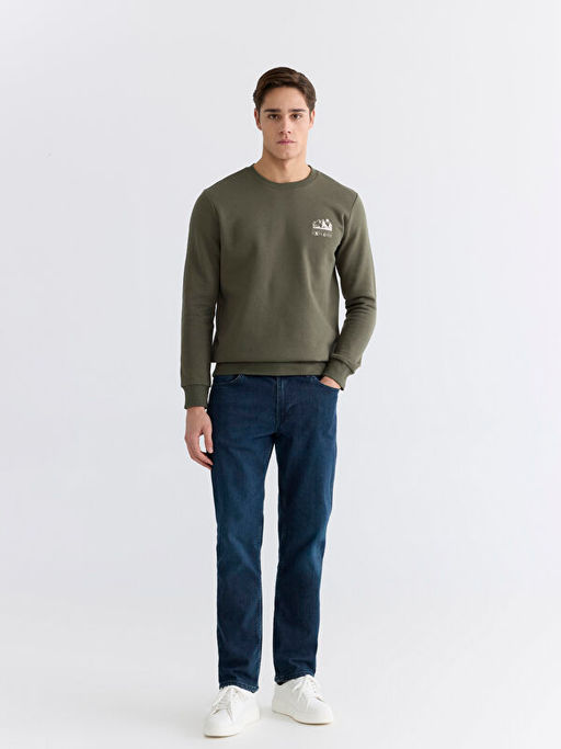 Bisiklet Yaka Bask?l? Erkek Kal?n Sweatshirt