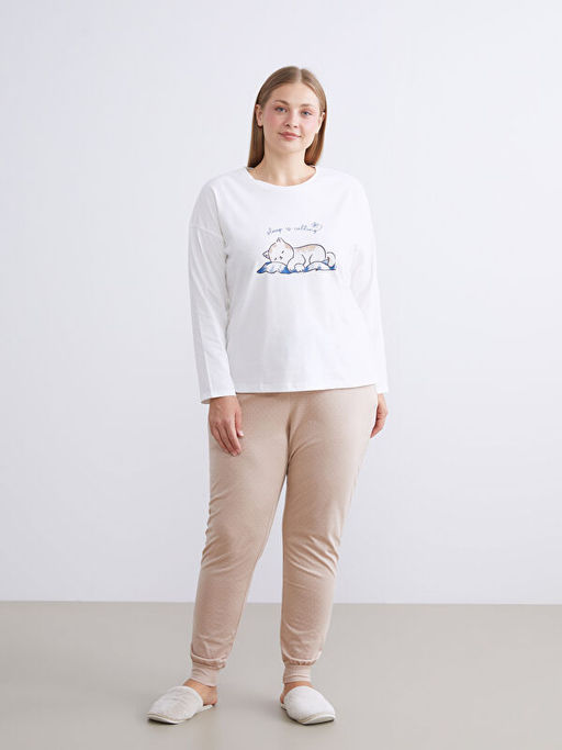 Bisiklet Yaka Bask?l? Kad?n Pijama Tak?m?