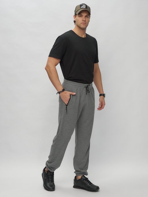 Брюки джоггеры спортивные трикотажные мужские серого цвета 001Sr
