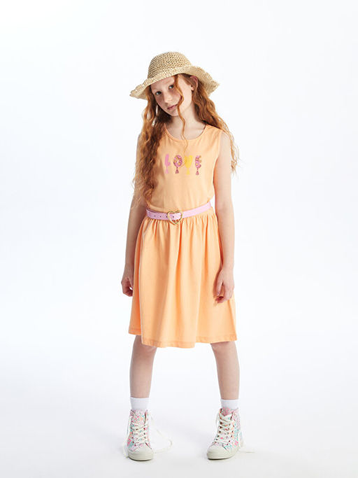 Bisiklet Yaka Bask?l? K?z ?ocuk Elbise - Waikiki фото 2