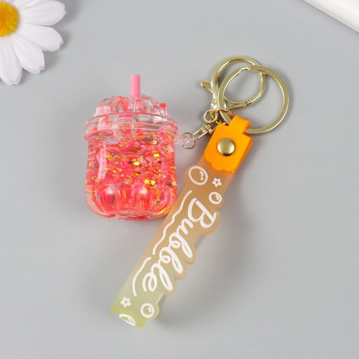 Брелок резина с карабином, ремешком «Стакан лимонада» водный с глиттером 4×6×6 см
