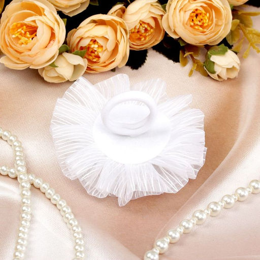 Цена за 6 шт. Бант для волос на резинке Школьница, полосатик роза, d=9 см, белый - Simaland фото 2