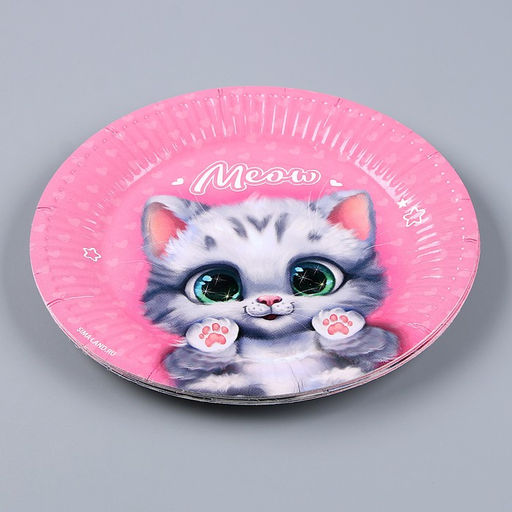 Набор бумажной посуды Котик: 6 тарелок, 1 гирлянда, 6 стаканов - Страна карнавалия фото 3