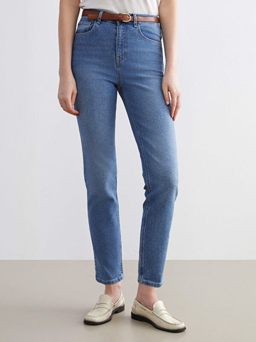 Beli Kemerli Mom Fit Kad?n Jean Pantolon