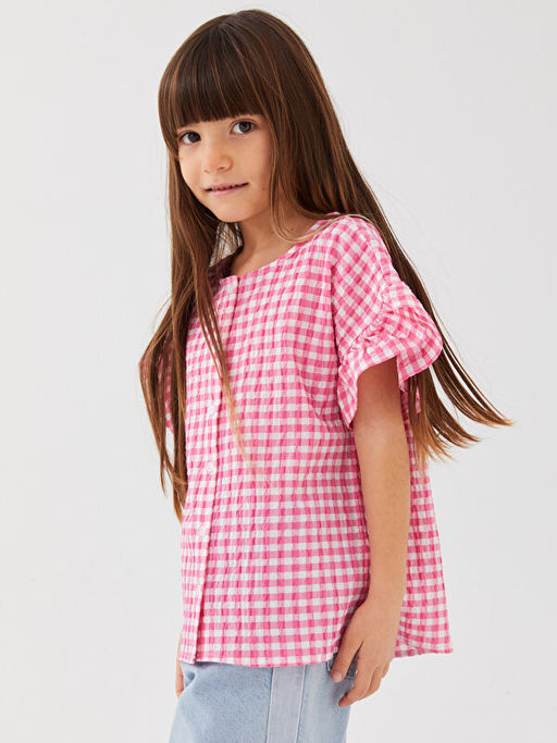 Bisiklet Yaka Ekose K?sa Kollu K?z ?ocuk G?mlek - Waikiki фото 3