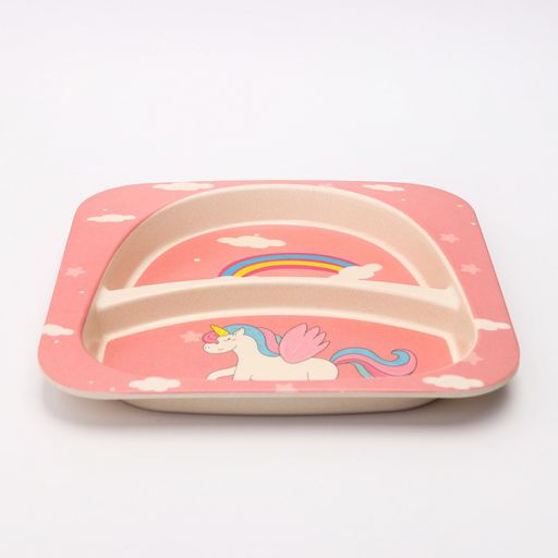 Набор бамбуковой посуды Единорог, тарелка, миска, стакан, приборы, 5 предметов - Крошка я фото 4