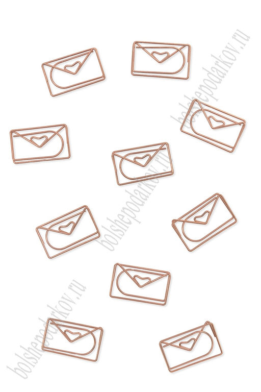 Скрепки декоративные "Конверт" 3*1,8 см (10 шт) SF-7837, розовое золото