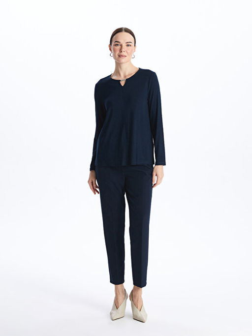 Bisiklet Yaka D?z Uzun Kollu Kad?n Bluz