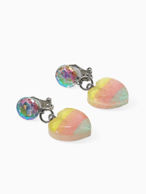 Цена за 2 шт. Серьги-клипсы детские Выбражулька сердце с кругом кристалл, цветные  фото 3