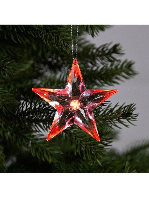 Цена за 2 шт. Ёлочная игрушка «Звезда», 8.5×8.5×2.8 см, 1 LED, от батареек, свечение мульти (RGB)