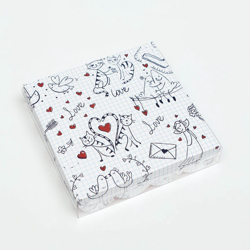 Цена за 5 шт. Коробка для печенья, LoVe, 15×15×3 см