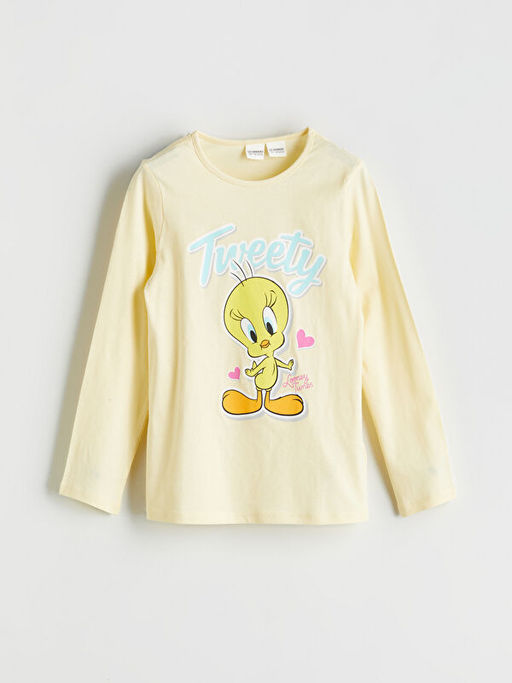 Bisiklet Yaka Tweety Bask?l? K?z ?ocuk Pijama Tak?m?