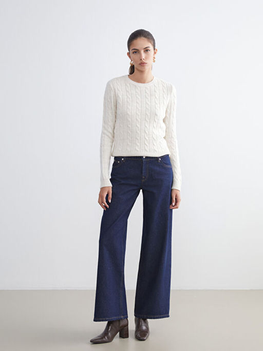 Bisiklet Yaka Kendinden Desenli Kad?n Triko Kazak