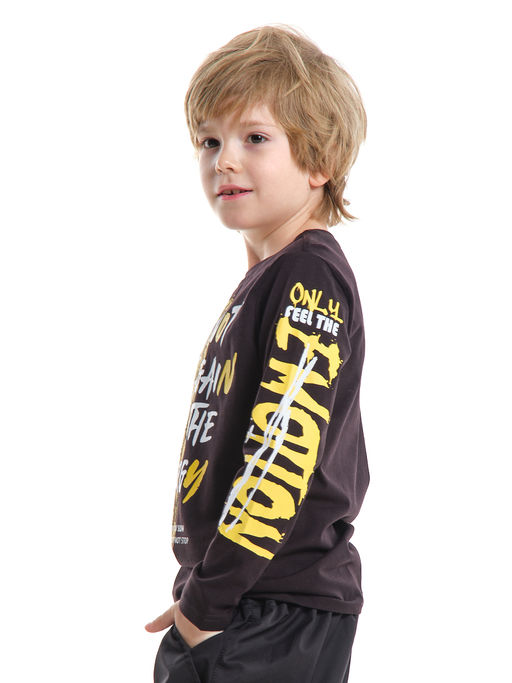 Лонгслив для мальчика подростковый черный с принтом на рукаве UD 7960 черный - Mini maxi фото 4
