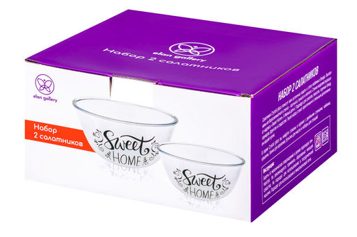 Набор 2 салатников 1050 мл 17*17*9 см + 2,1л 21*21*10,5 см "Crystal glass" "Sweet home" стекло