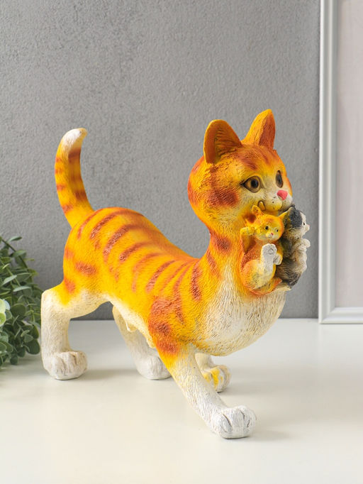 Фигура полистоун «Кошка мама с котятами», 31×35×15 см, рыжий