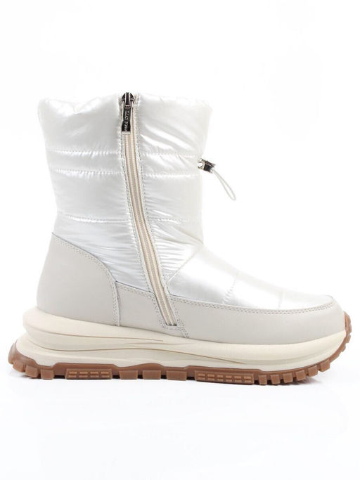 02-WA010-3M LT. BEIGE Сапоги "Дутики" зимние женские (натуральная кожа, курточная ткань, 100% шерсть)