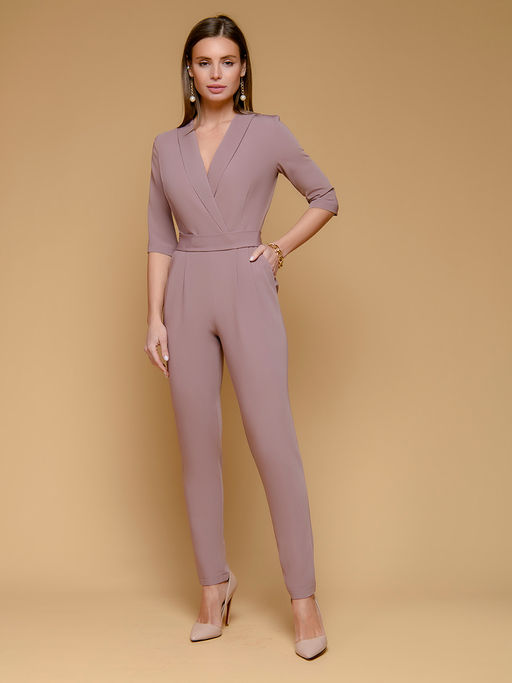 Комбинезон бежевый с рукавами 1/2 и карманами - 1001dress фото 2