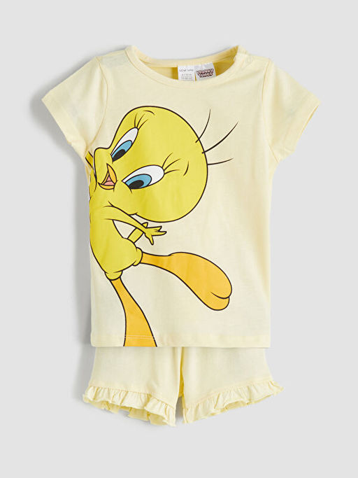 Tweety Bask?l? K?z Bebek ?ortlu Pijama Tak?m