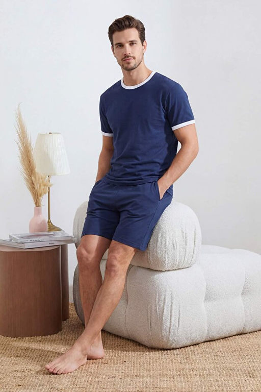 Indigo Regular Fit Yaka Ve Kol Kontrast Detayl_ Pamuklu Pijama Tak_m_ TMNSS26PT00016 - Trendyolmilla фото 2