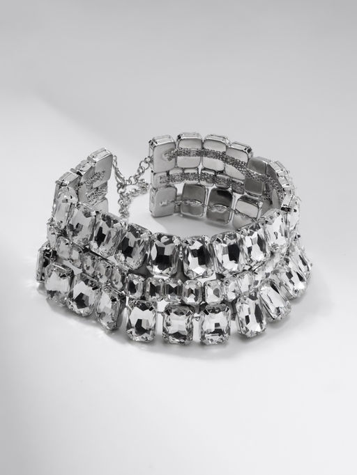 Чокер-колье Сияние трио, цвет белый в серебре, 36 см