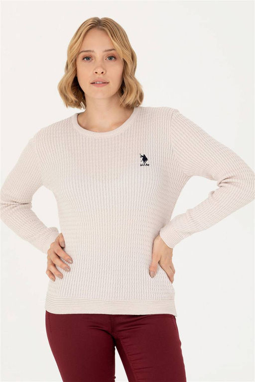Женский базовый свитер кремового цвета с круглым вырезом - U.s. polo assn фото 10