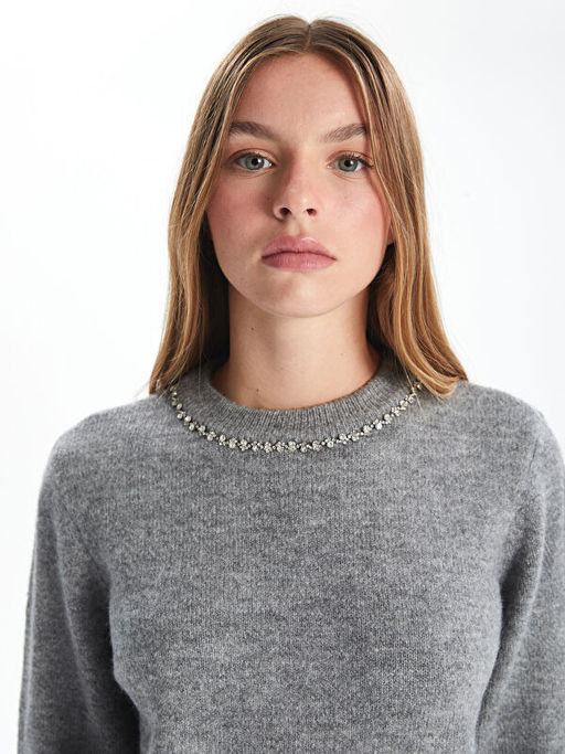 Bisiklet Yaka Ta?l? Kad?n Triko Kazak