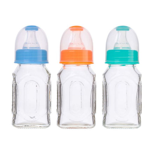 Бутылочка для кормления Крошка Я, классическое горло, средний поток, от 0 мес., 100 мл., стеклянная, МИКС