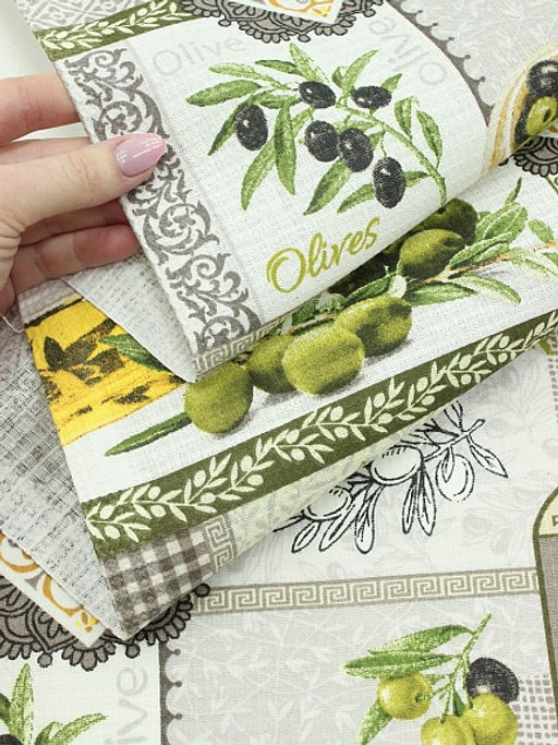 Вафельное полотно Дары оливы, ш.1.5м, хлопок-100%, 150гр/м.кв - Купава фото 3