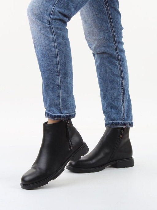 01-M43-12 BLACK Ботинки демисезонные женские (натуральная кожа, байка)