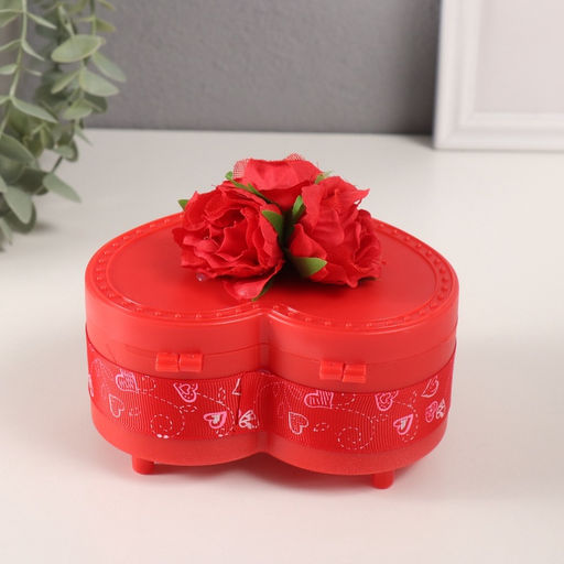 Шкатулка музыкальная механическая «Нежные розы», пластик, красная, 12×13.5×10.5 см