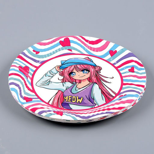 Посуда бумажная одноразовая «Аниме», 6 тарелок, 1 гирлянда, 6 стаканов, 6 колпаков