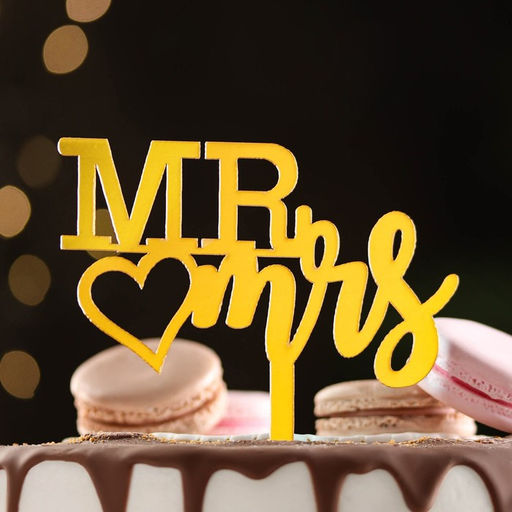 Цена за 5 шт. Топпер для торта Mr&Mrs, золото - Дарим Красиво фото 6