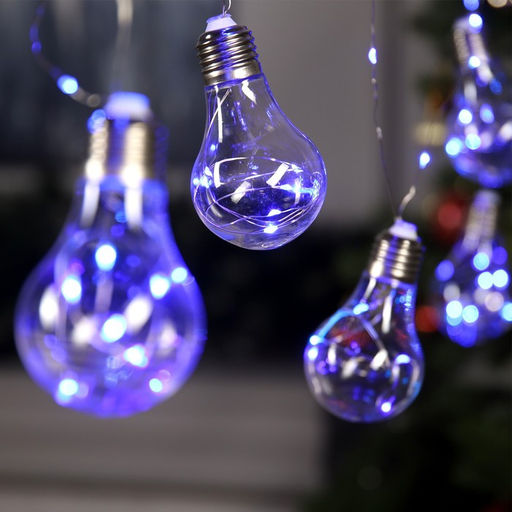 Гирлянда Нить 3 м с насадками Лампочки, IP20, серебристая нить, 100 LED, свечение синее, 3.5 В