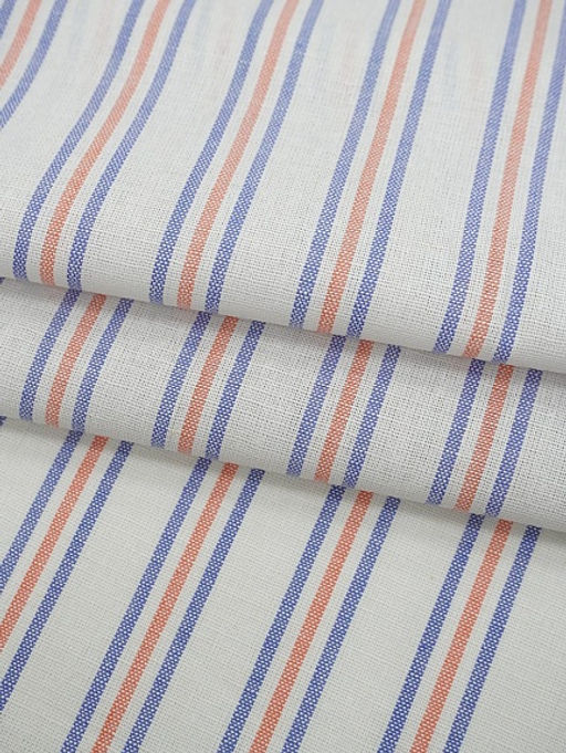 Холст полотенечный Узкая полоска цв.лососевый/синий, ш.0.5м, лен-30%, хл-70%, 140гр/м.кв - Купава фото 3