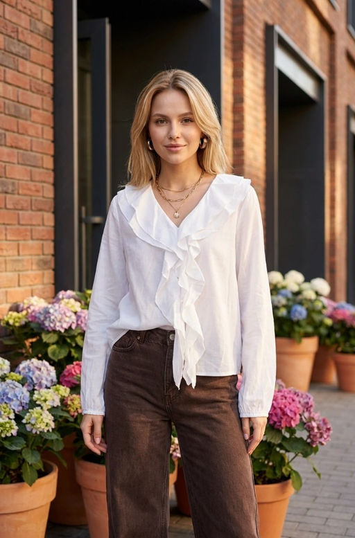 K13469 Рубашка легкая с рюшами БЕЛЫЙ