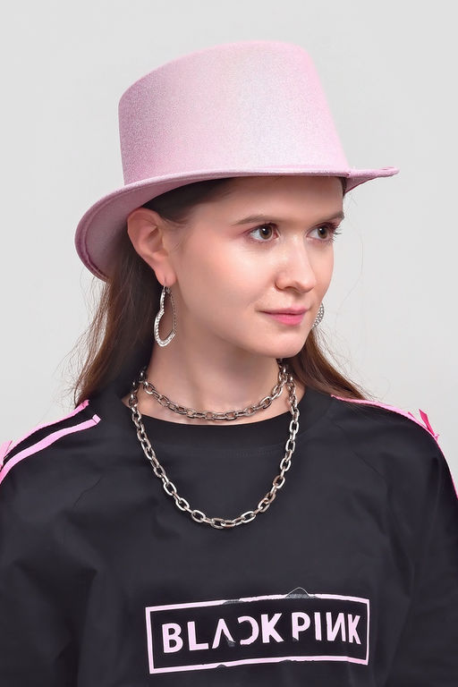 Карнавальная шляпа "Цилиндр" розовая с блёстками р-р 56-58