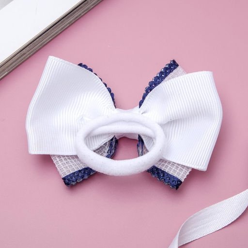 Цена за 6 шт. Резинка для волос «Школьница», клеточка ажур, 7 см, бело-синяя