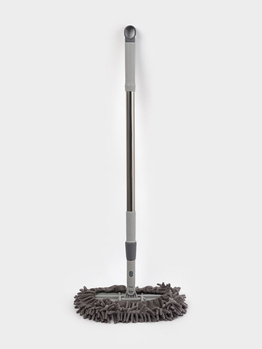 Швабра для мытья пола плоская гибкая Доляна, насадка из микрофибры букли 29×13 см, телескопическая стальная ручка 75(116) см, серая